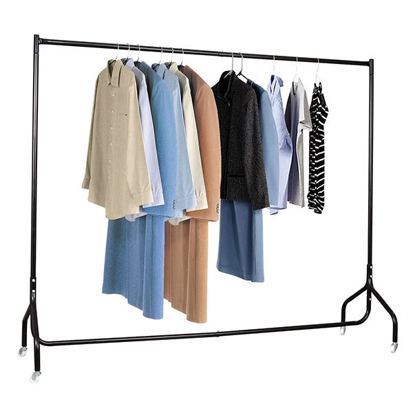 Professional Black Metal Unique Garment Display Stand On Wheels