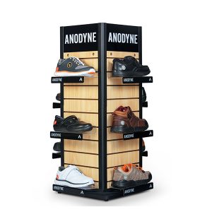 Custom Logo Wood Rolling Shoe Store Display Rack Models