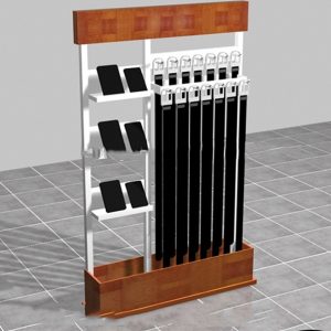 Shopping Mall Custom Metal With Wood Wallet Belt Display Rack Design